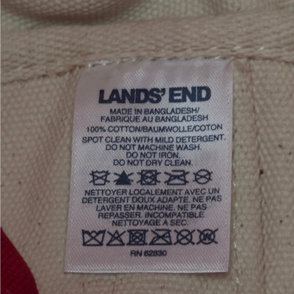 Lands End 100% Cotton Zip Top Canvas Heavy Duty Tote Bag L Ivory/Red | Travel - Picture 7 of 11